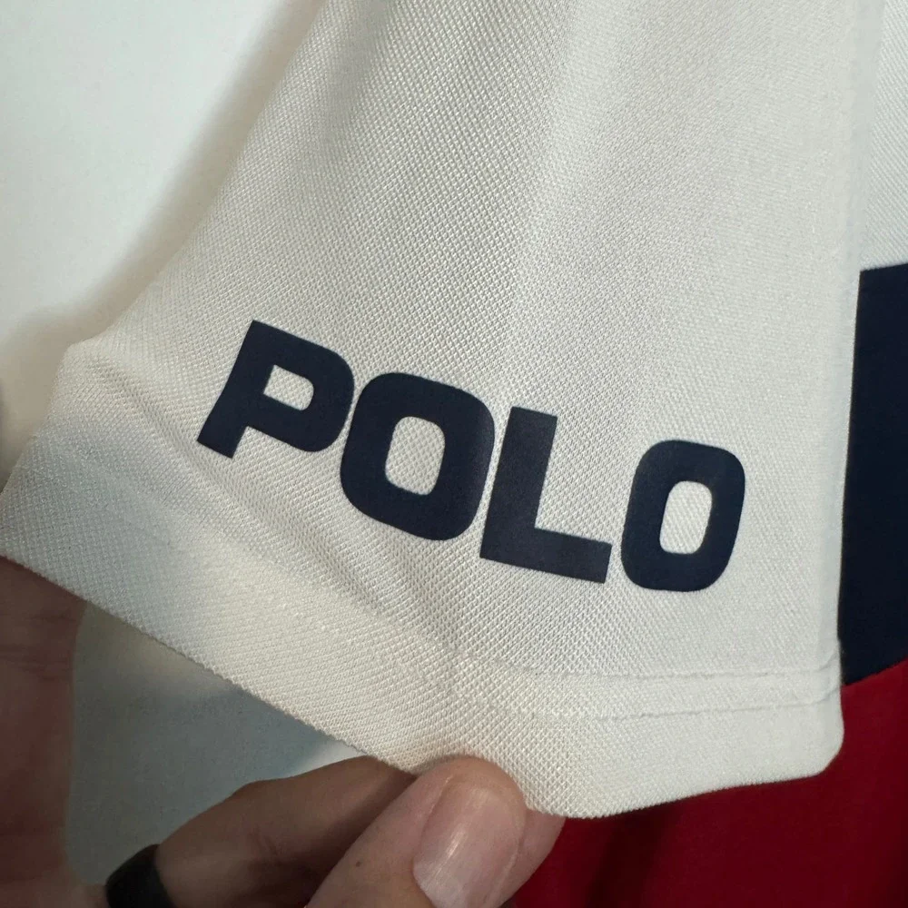 Polo Ralph Lauren Performance Polo Mens XL White Navy Red Colorblock Stretch